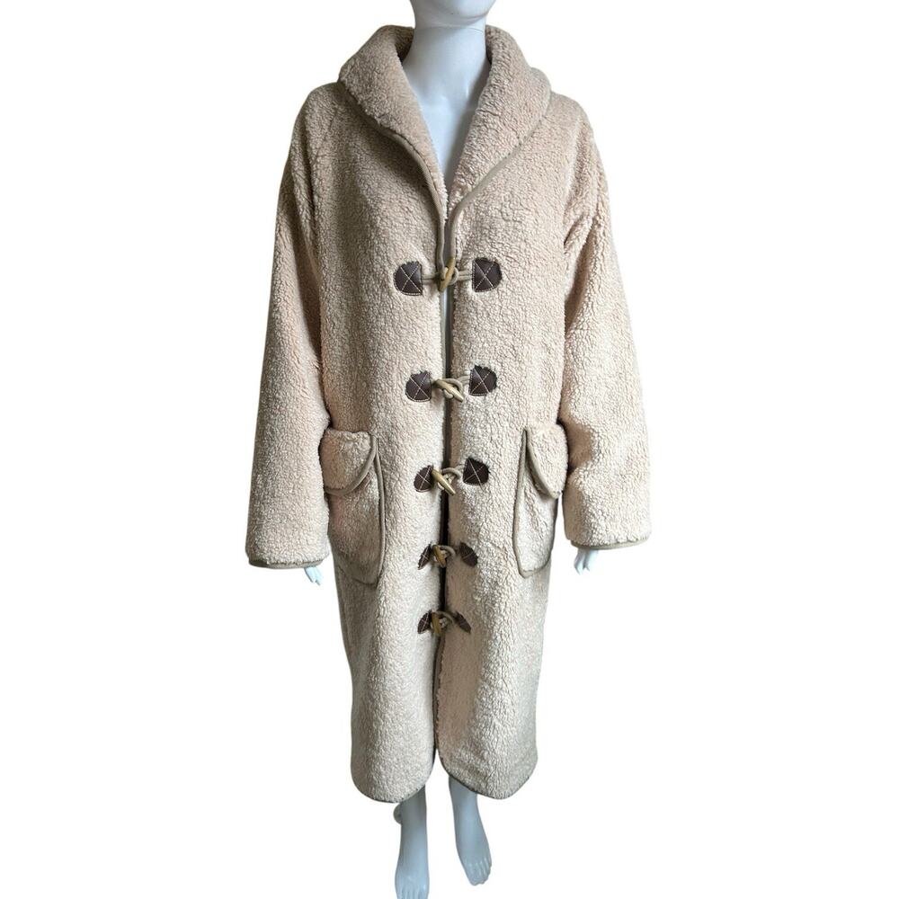 Sundance Gingerbread Sherpa Teddy Coat Womens S Tan Long Toggle Fleece Boho